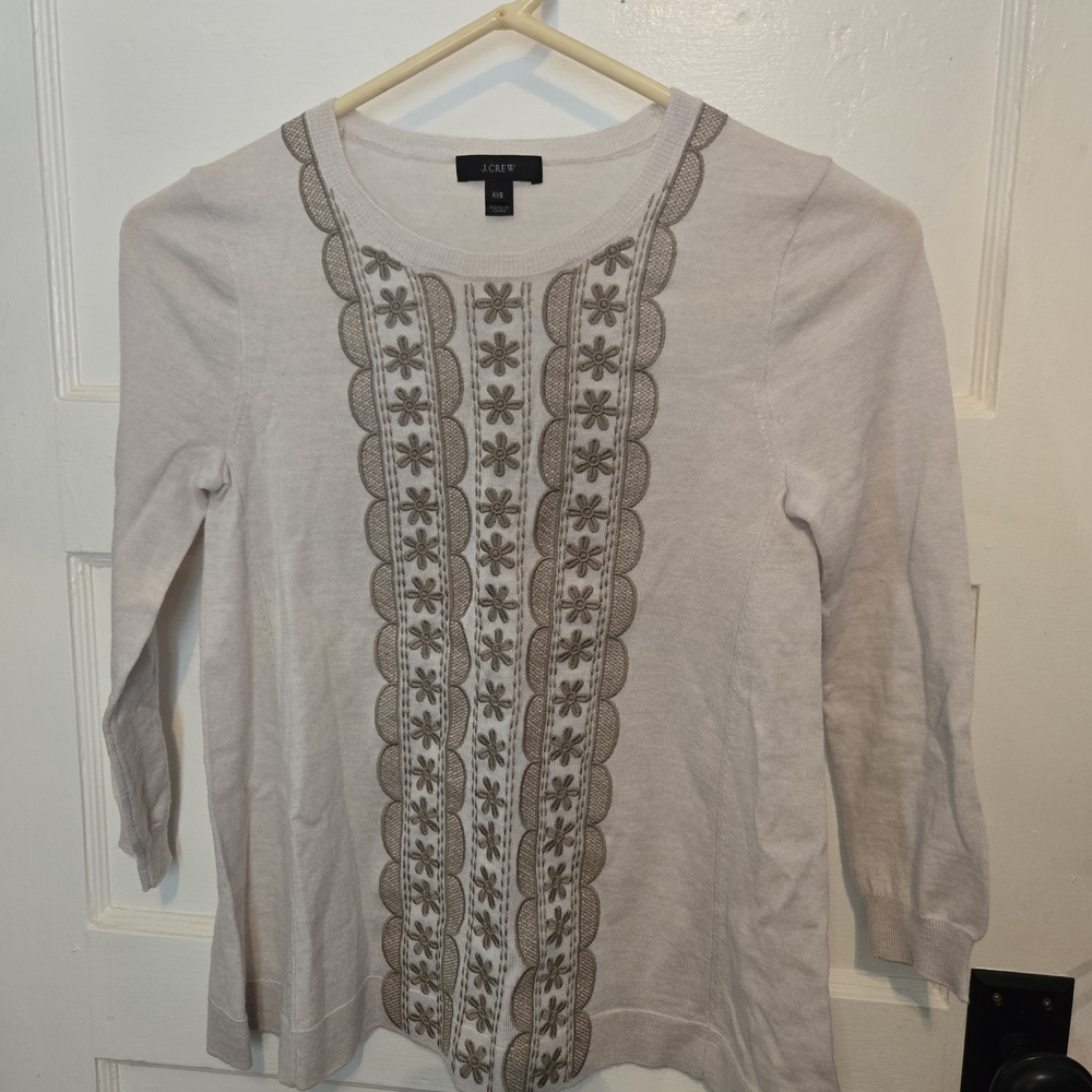 J. Crew Beige Floral Embroidered Blouse
